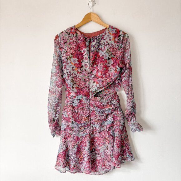 Zara Multi Floral Cut Out Long Sleeve Dress NWOT Size Medium - Picture 10 of 13
